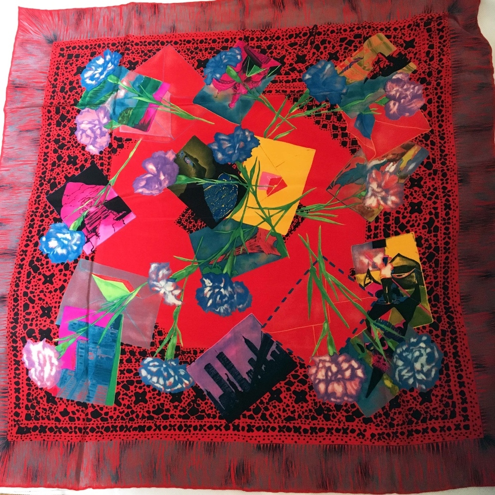 Modernist Carnation Scarf Silk Hand Rolled Hem